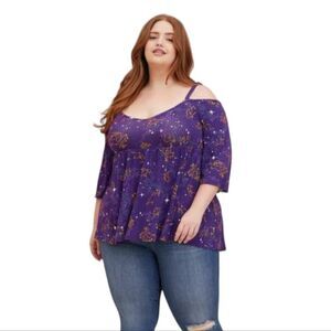 NEW‎ Torrid purple Aladdin galaxy constellation cold shoulder cut out top 2X